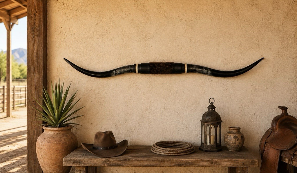 MOUNTED STEER HORNS About 6 feet wide LONGHORN POLISHED MOUNT BULL COW B142