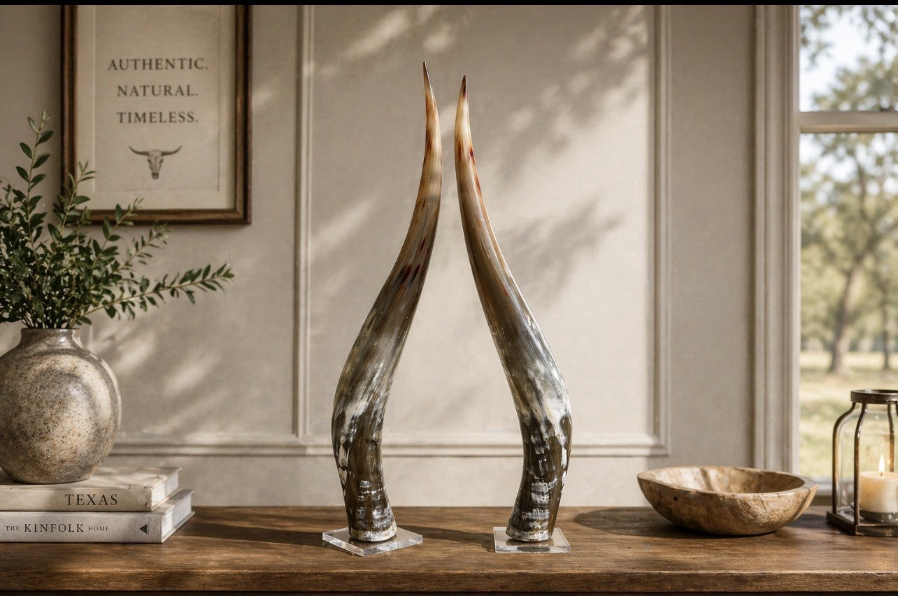 Vintage Steer Horns About 25 To 30”Horns Mounted On Crystal Longhorn Decor