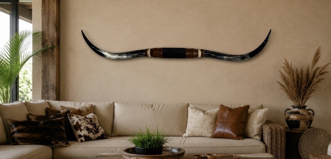 MOUNTED STEER HORNS About 6 feet wide LONGHORN POLISHED MOUNT BULL COW B132