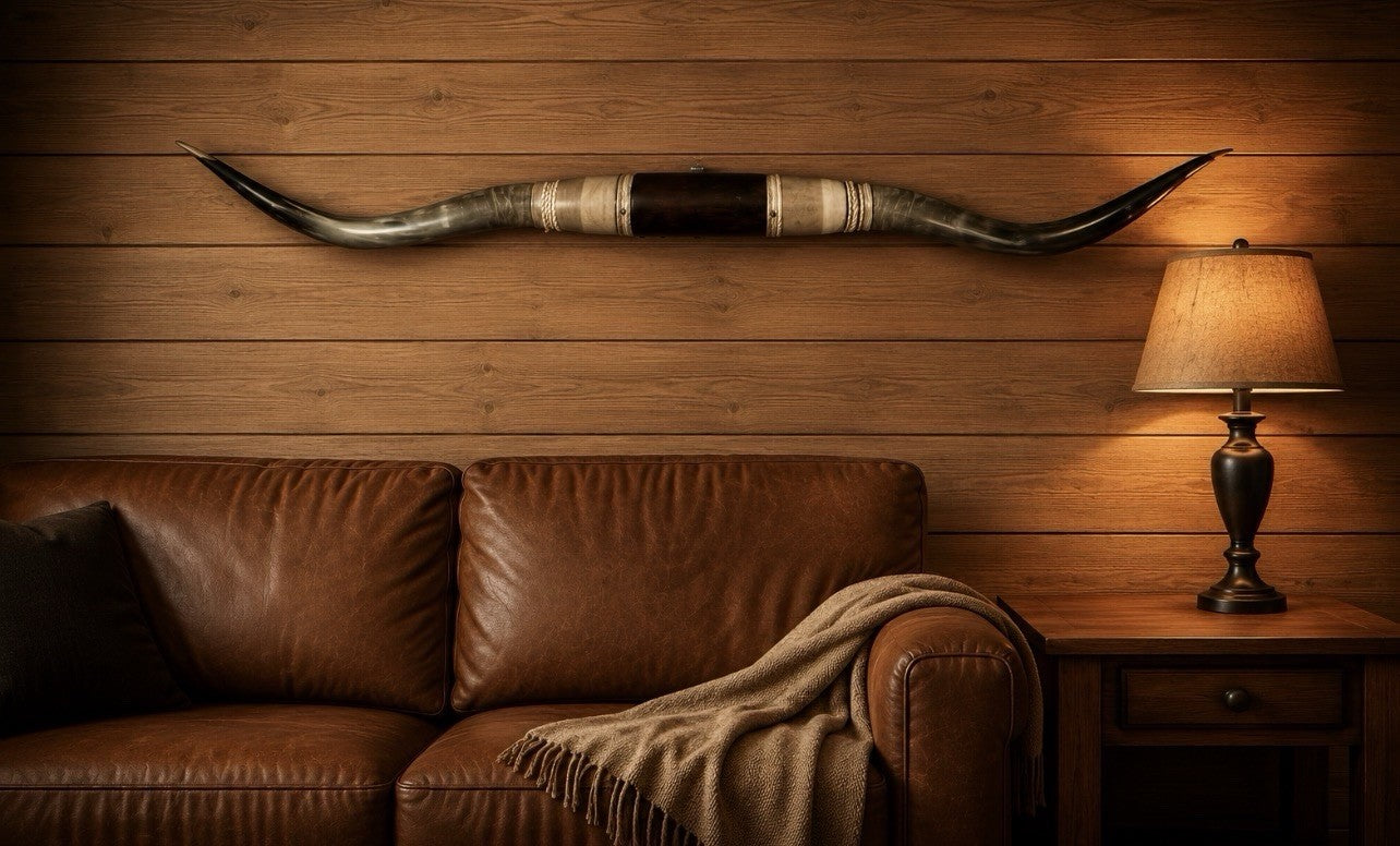 MOUNTED STEER HORNS About 6 feet wide LONGHORN POLISHED MOUNT BULL COW B148