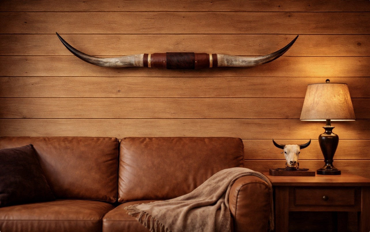 MOUNTED STEER HORNS About 6 feet wide LONGHORN POLISHED MOUNT BULL COW B100