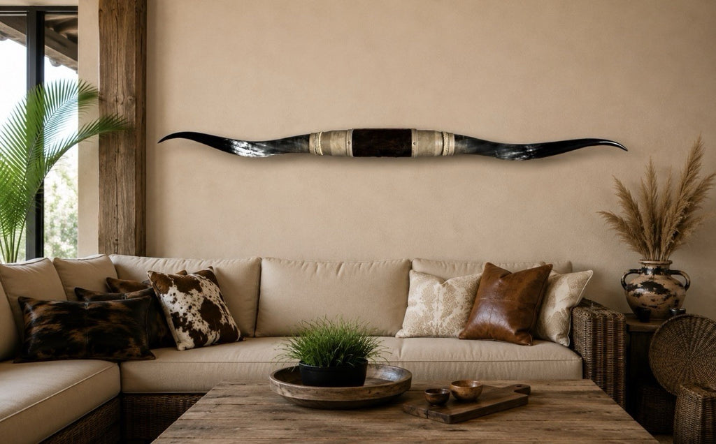 MOUNTED STEER HORNS About 6 feet wide LONGHORN POLISHED MOUNT BULL COW B126