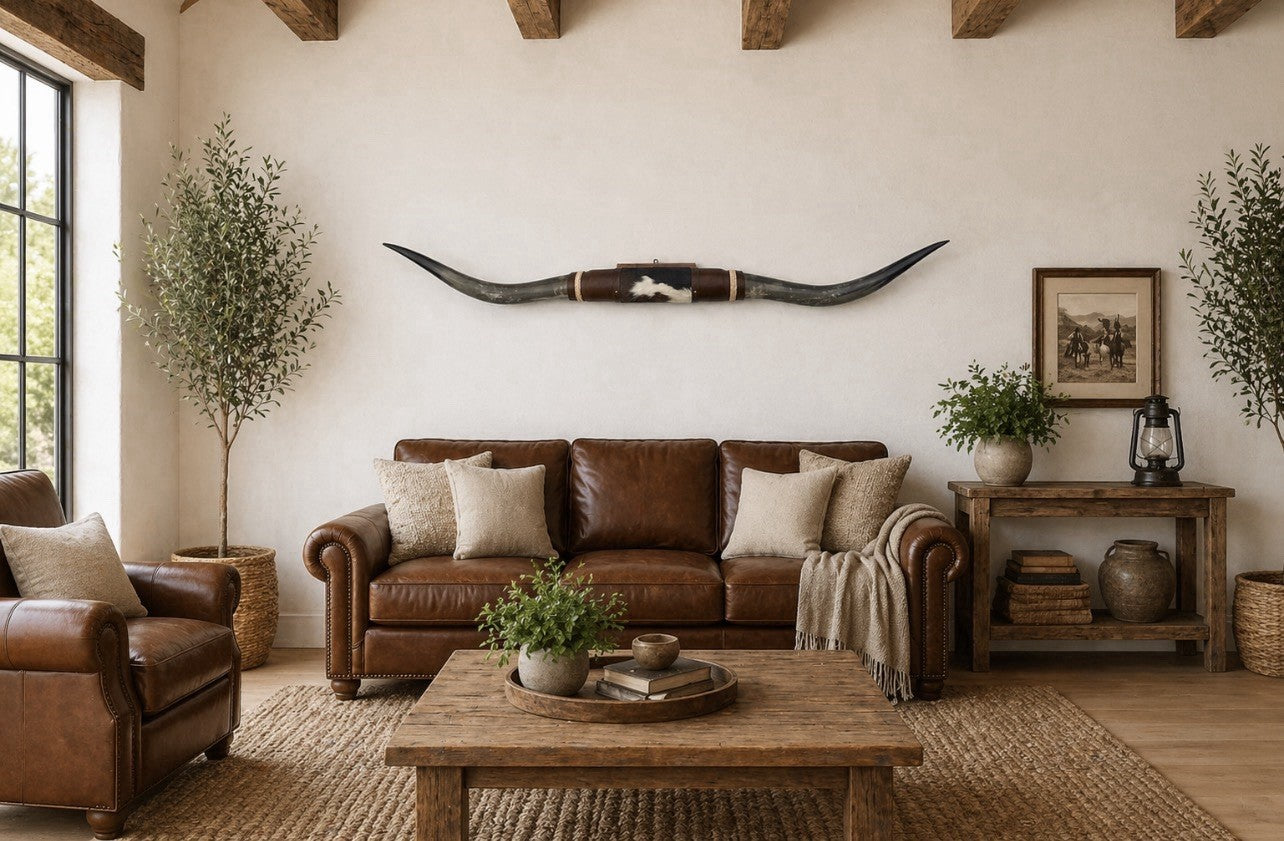 MOUNTED STEER HORNS About 6 feet wide LONGHORN POLISHED MOUNT BULL COW B117