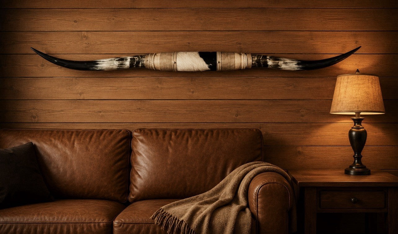 MOUNTED STEER HORNS About 6 feet wide LONGHORN POLISHED MOUNT BULL COW B150