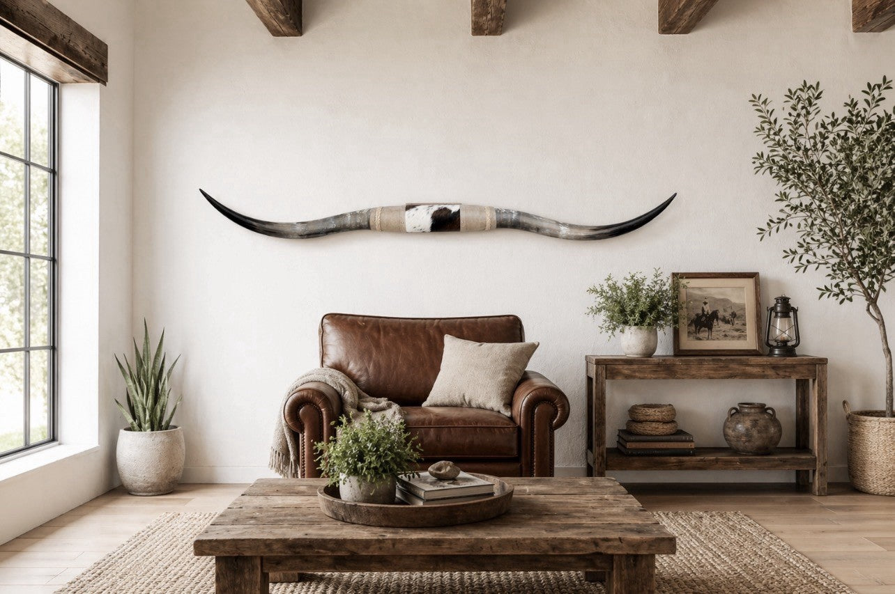 MOUNTED STEER HORNS About 6 feet wide LONGHORN POLISHED MOUNT BULL COW B113