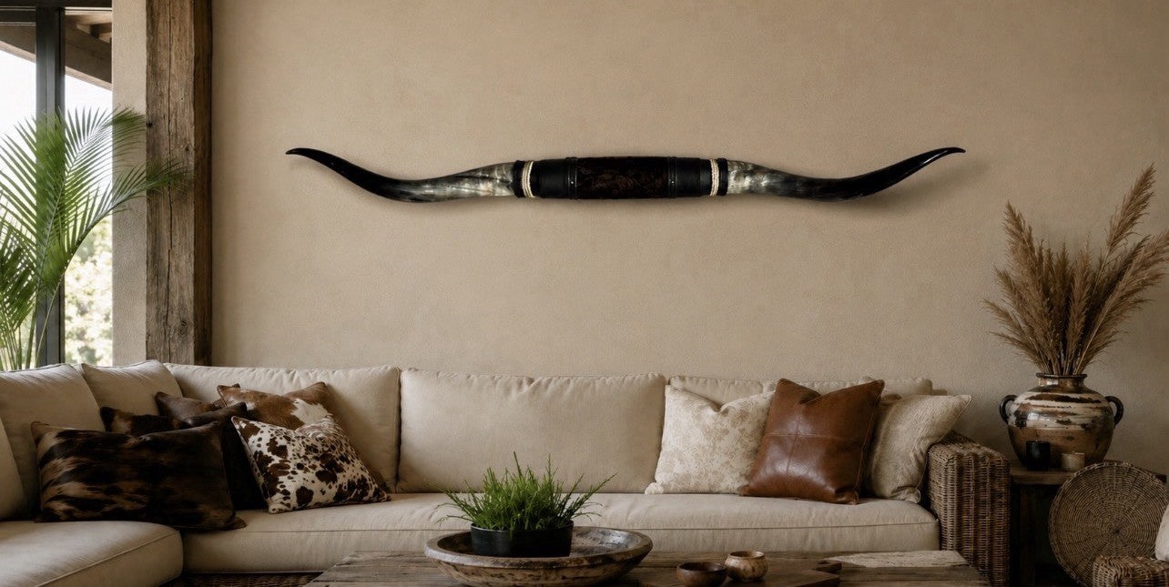 MOUNTED STEER HORNS About 6 feet wide LONGHORN POLISHED MOUNT BULL COW B129