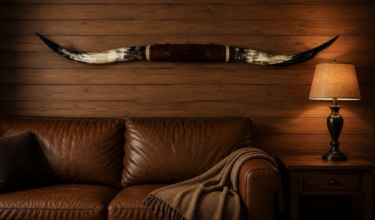 MOUNTED STEER HORNS About 6 feet wide LONGHORN POLISHED MOUNT BULL COW B154