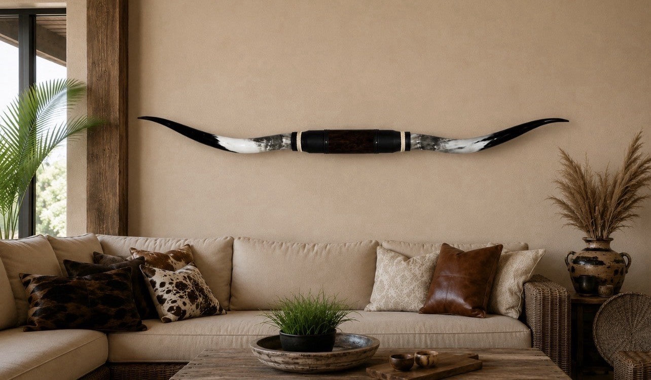 MOUNTED STEER HORNS About 6 feet wide LONGHORN POLISHED MOUNT BULL COW B134
