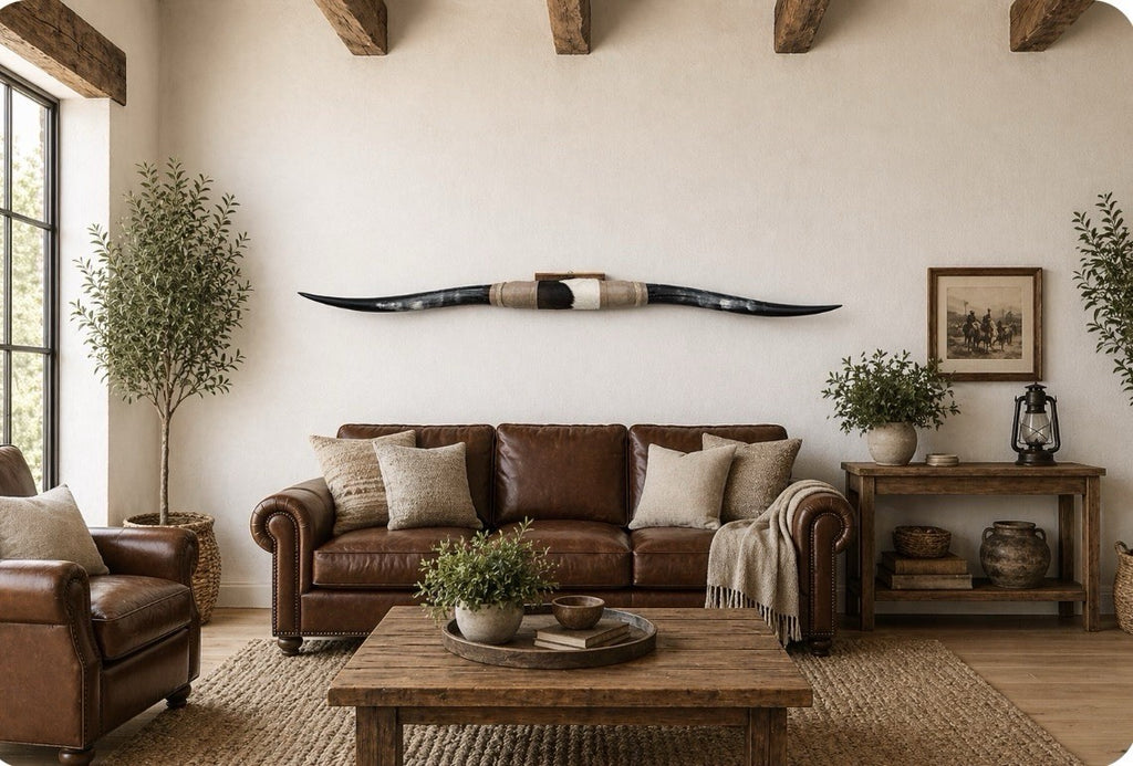 MOUNTED STEER HORNS About 6 feet wide LONGHORN POLISHED MOUNT BULL COW B116