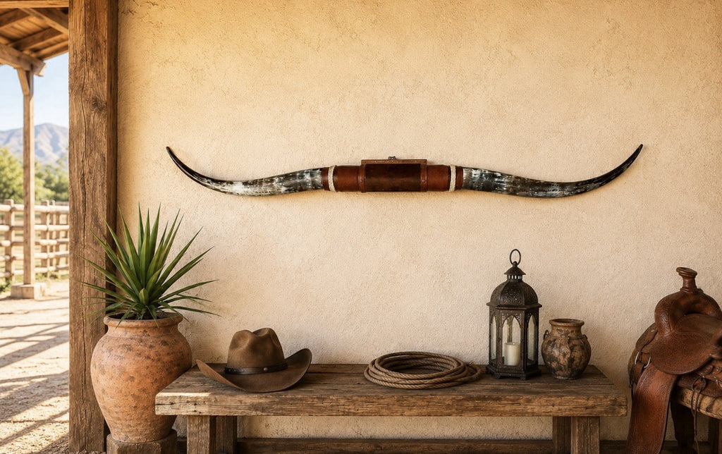 MOUNTED STEER HORNS About 6 feet wide LONGHORN POLISHED MOUNT BULL COW B141
