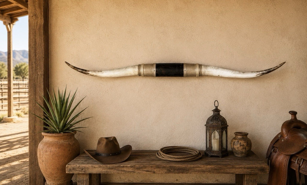 MOUNTED STEER HORNS About 6 feet wide LONGHORN POLISHED MOUNT BULL COW B143