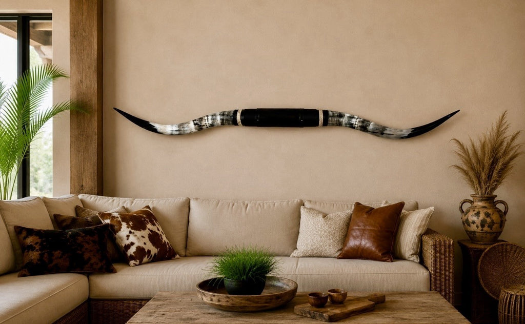 MOUNTED STEER HORNS About 6 feet wide LONGHORN POLISHED MOUNT BULL COW B138