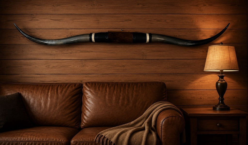 MOUNTED STEER HORNS About 6 feet wide LONGHORN POLISHED MOUNT BULL COW B152