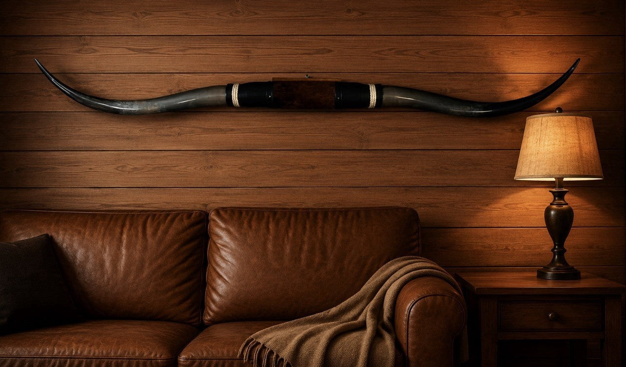MOUNTED STEER HORNS About 6 feet wide LONGHORN POLISHED MOUNT BULL COW B152