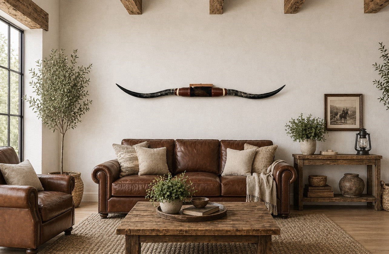 MOUNTED STEER HORNS About 6 feet wide LONGHORN POLISHED MOUNT BULL COW B115