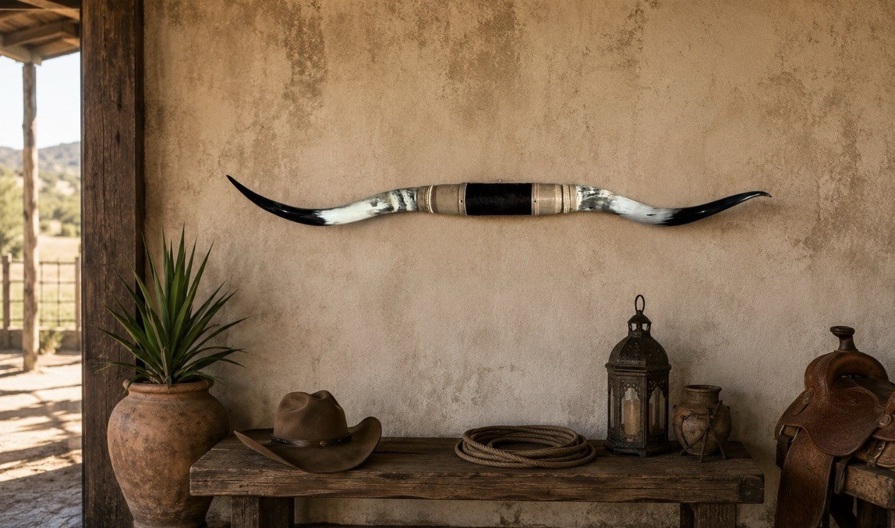MOUNTED STEER HORNS About 6 feet wide LONGHORN POLISHED MOUNT BULL COW B139