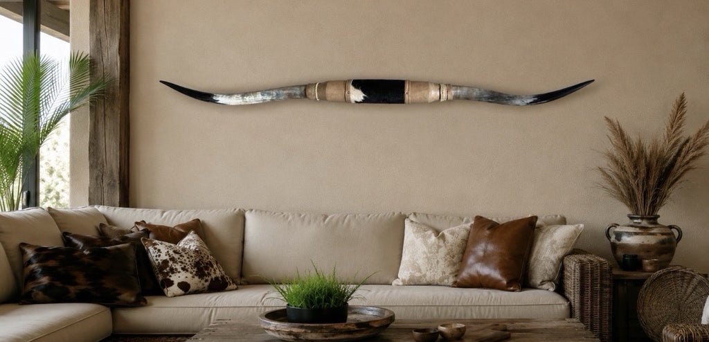 MOUNTED STEER HORNS About 6 feet wide LONGHORN POLISHED MOUNT BULL COW B130