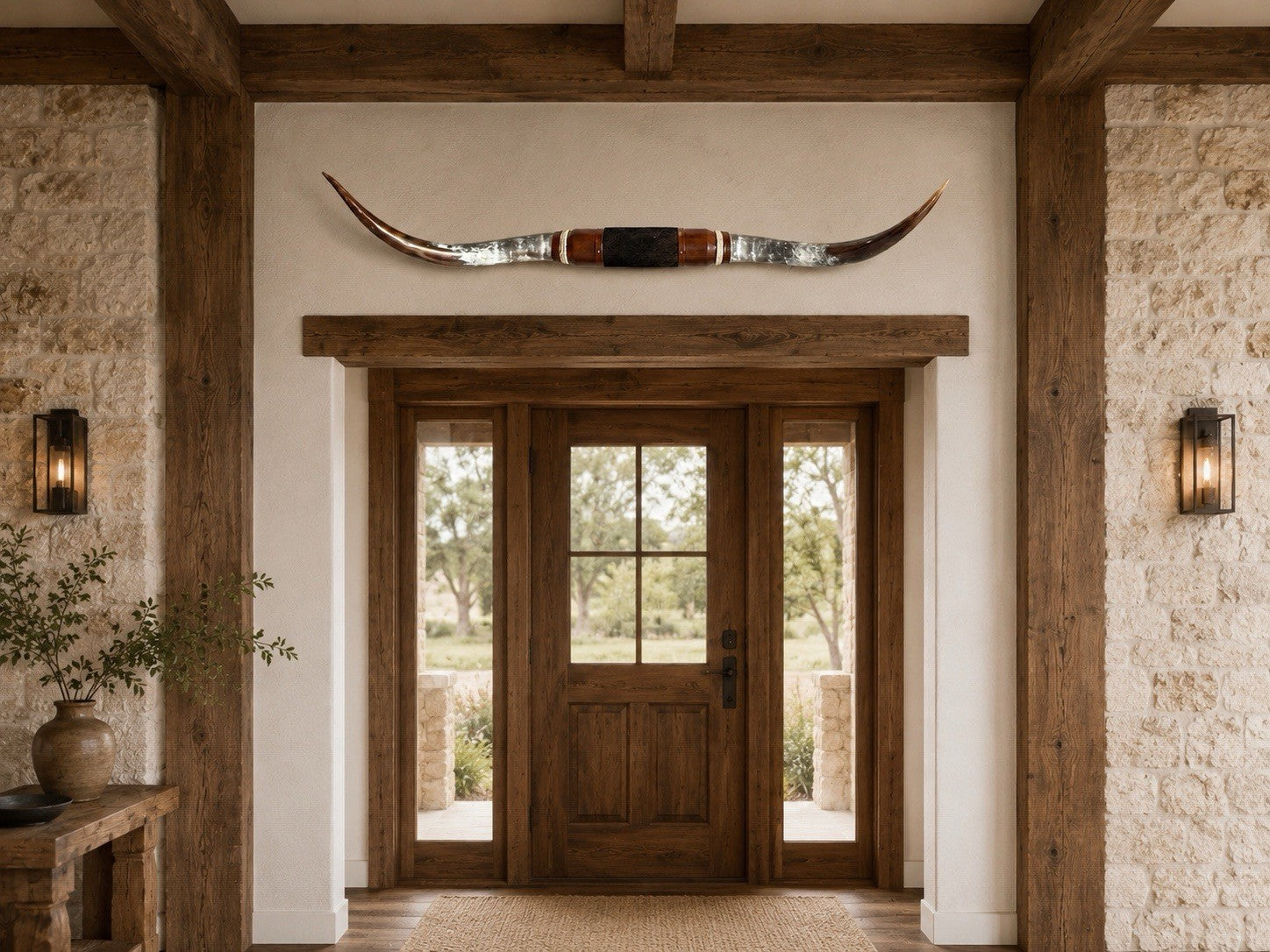 MOUNTED STEER HORNS 61 Inches wide LONGHORN POLISHED MOUNT BULL COW