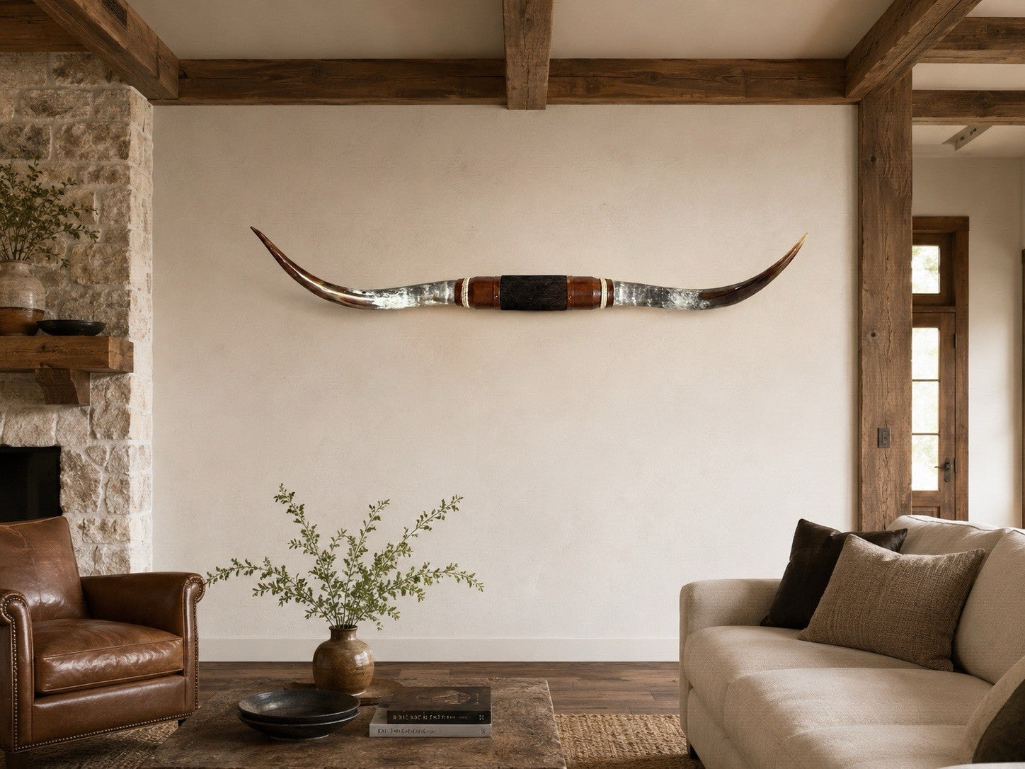 MOUNTED STEER HORNS 61 Inches wide LONGHORN POLISHED MOUNT BULL COW