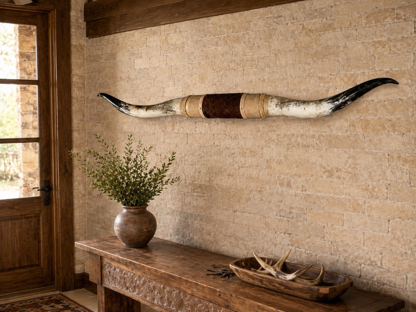 MOUNTED STEER HORNS 67 Inches wide LONGHORN POLISHED MOUNT BULL COW