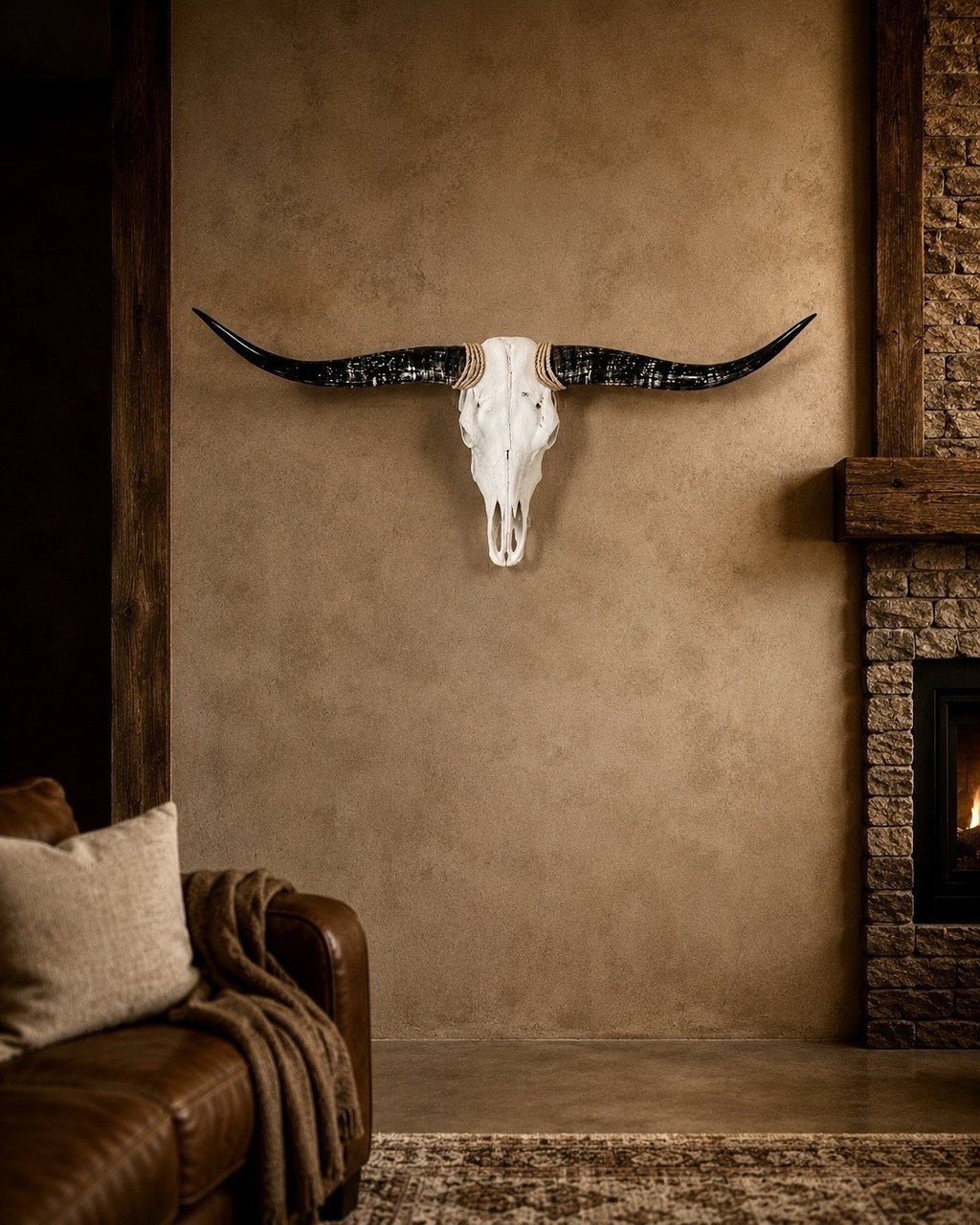 Longhorn Skull 48 In  Wide Mounted Bull Horn Wall Decor Ranch Cabin