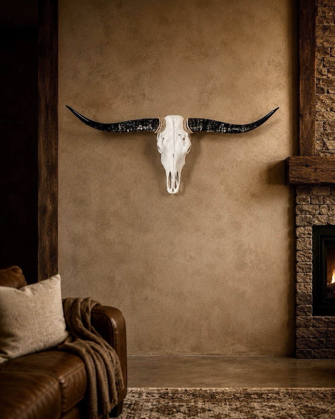 Longhorn Skull 48 In  Wide Mounted Bull Horn Wall Decor Ranch Cabin