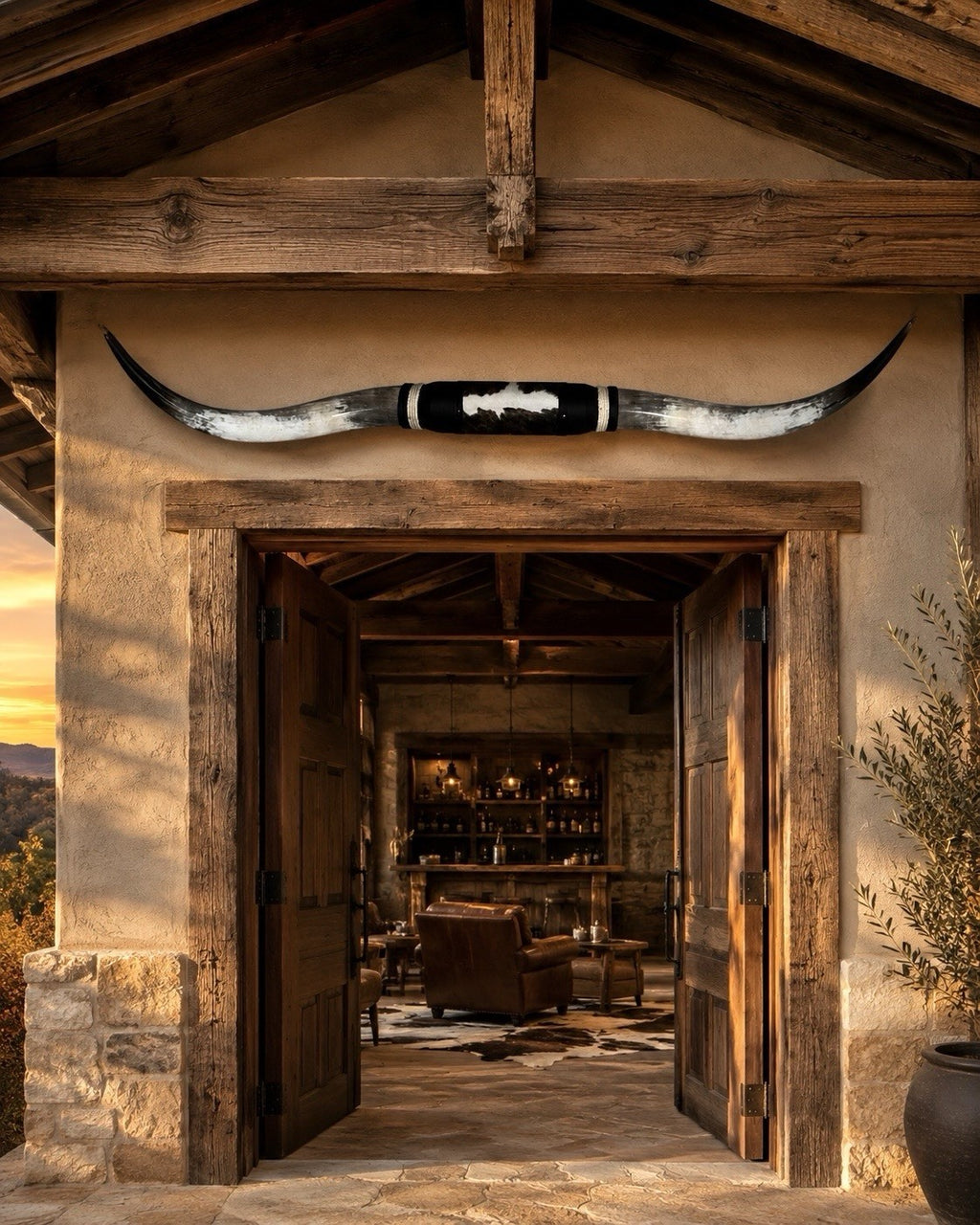 MOUNTED STEER HORNS 60 Inches Wide Longhorn Polished Western Decor