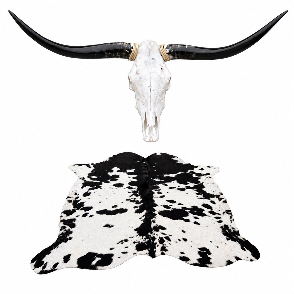 Genuine Longhorn Skull 4-4.5 ft Wide Cowhide Rug Included