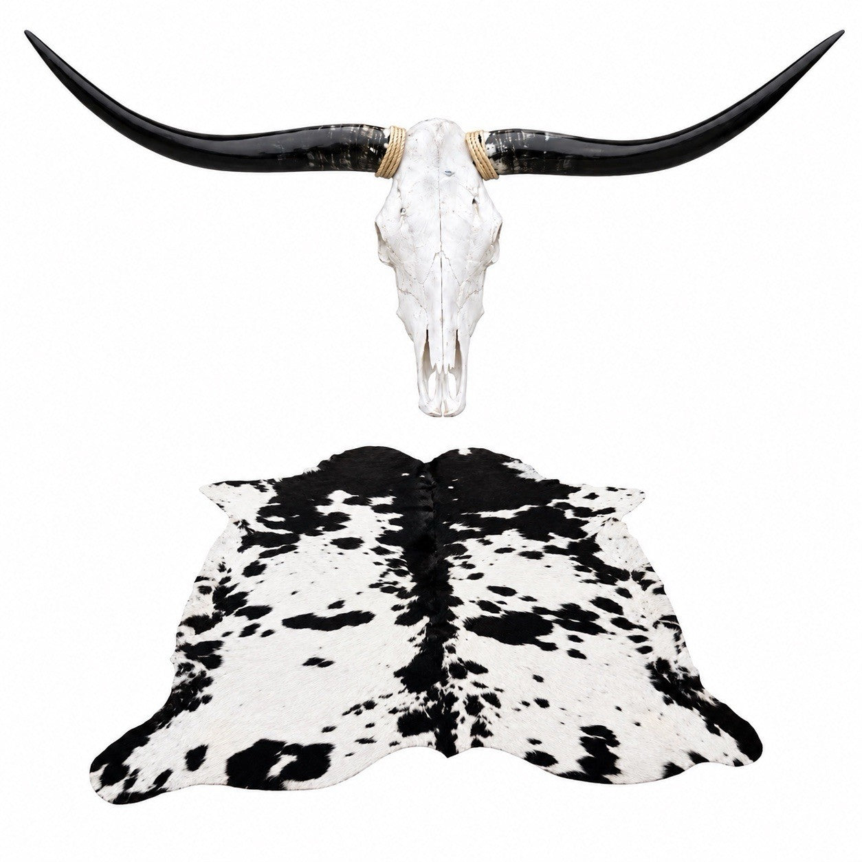 Genuine Longhorn Skull 4-4.5 ft Wide Cowhide Rug Included