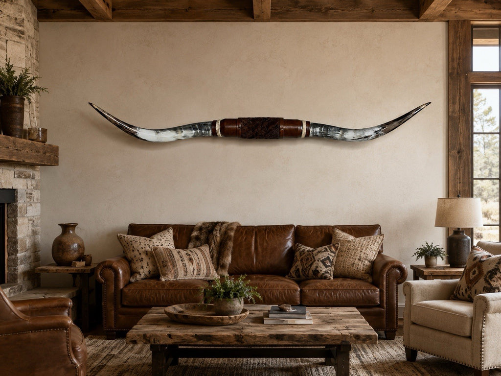 GENUINE LONGHORN 64 inches Wide Mounted Steer Horns Western Ranch Decor