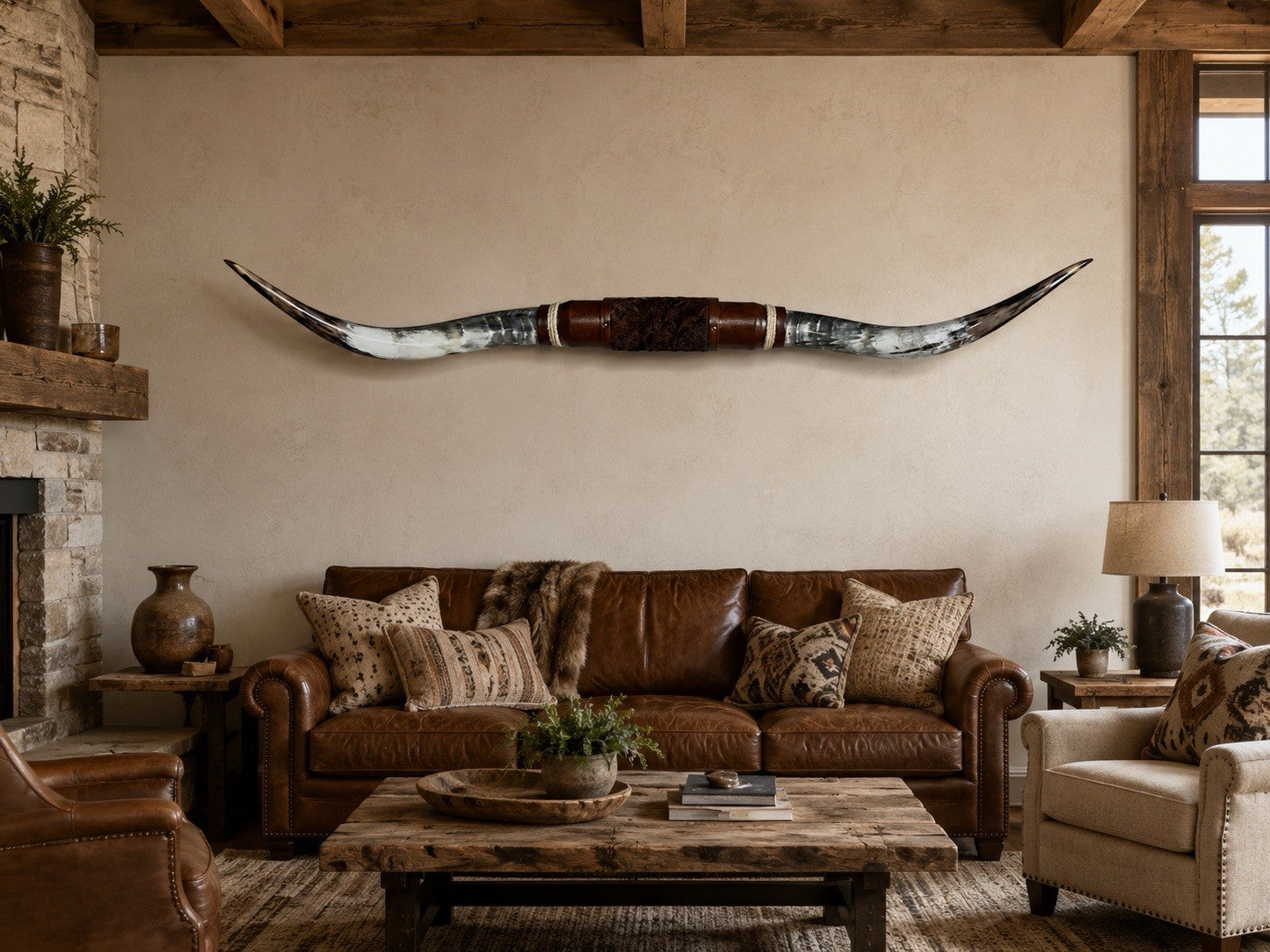 GENUINE LONGHORN 64 inches Wide Mounted Steer Horns Western Ranch Decor