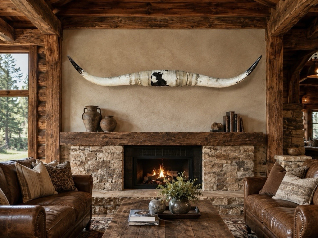 GENUINE LONGHORN 65 in Wide Mounted Steer Horns Western Ranch Decor