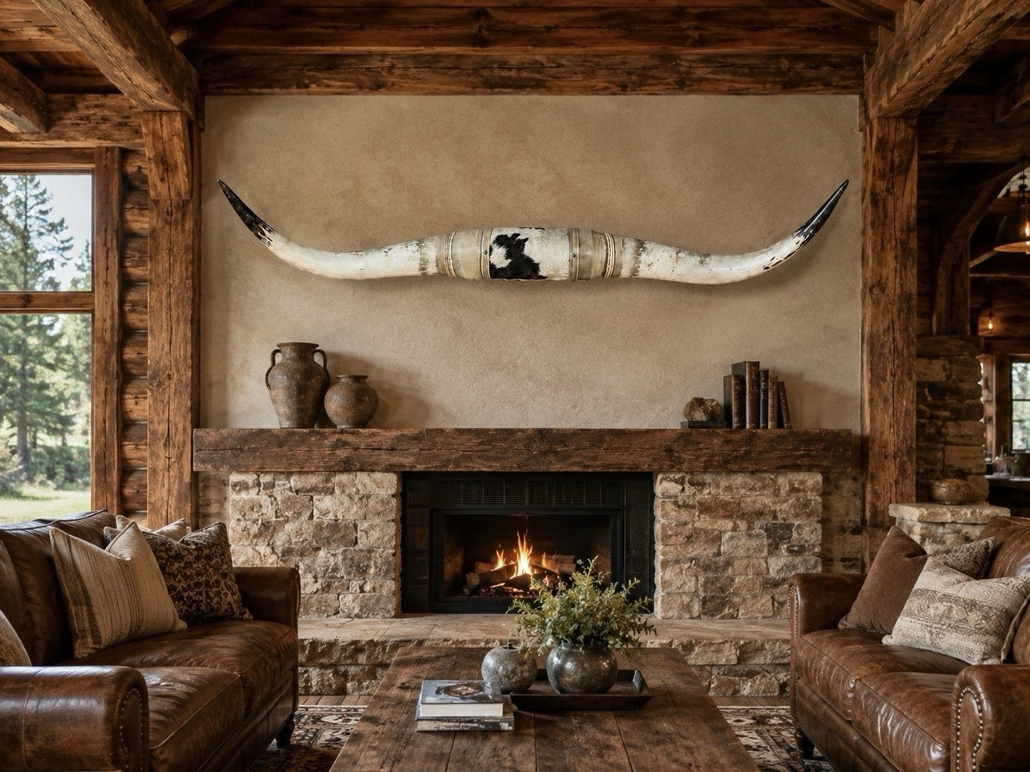 GENUINE LONGHORN 65 in Wide Mounted Steer Horns Western Ranch Decor
