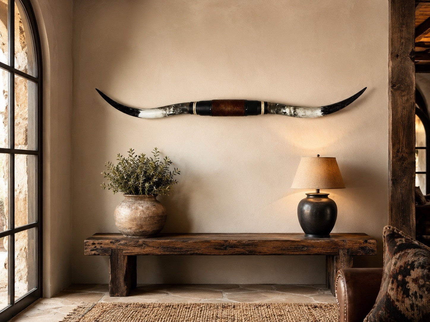 Genuine Longhorn Horns 68 in Wide Western Ranch Entry Decor