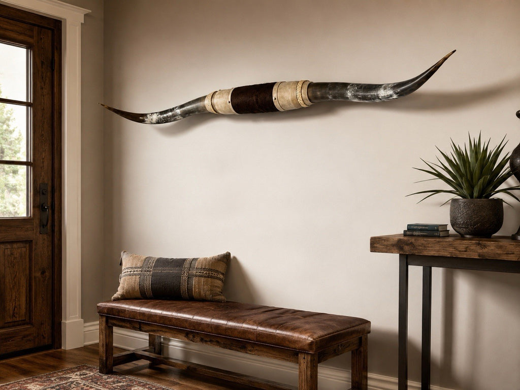 MOUNTED STEER HORNS 60” Wide LONGHORN POLISHED MOUNT BULL COW