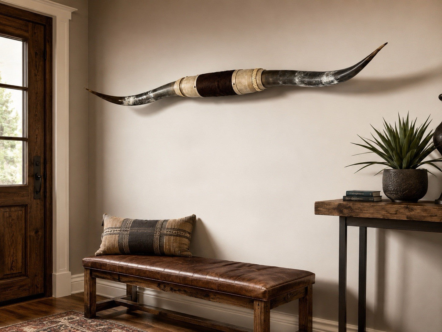 MOUNTED STEER HORNS 60” Wide LONGHORN POLISHED MOUNT BULL COW