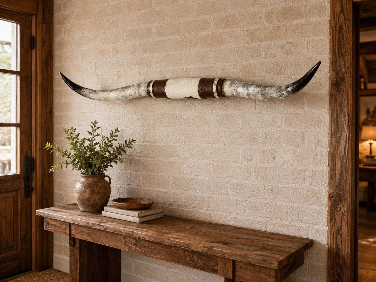 MOUNTED STEER HORNS 61 Inches wide LONGHORN POLISHED MOUNT BULL COW
