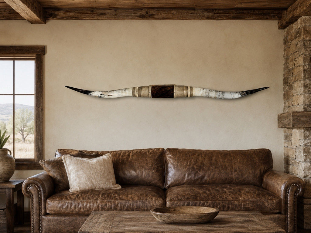 MOUNTED STEER HORNS  67 Inches wide LONGHORN POLISHED MOUNT BULL COW