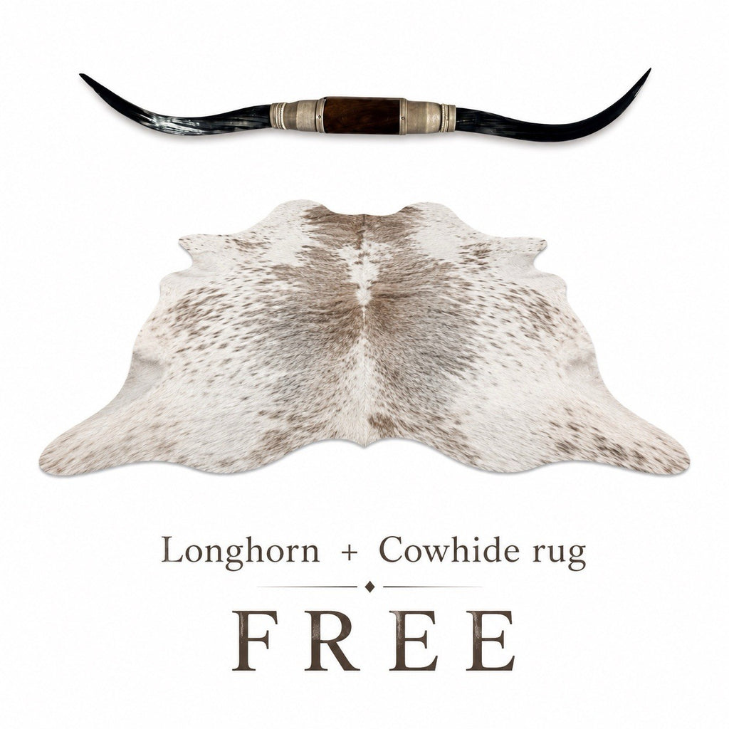 Genuine Mounted LONGHORN Wall Mount + Cowhide Rug Included , Rustic Luxury Decor