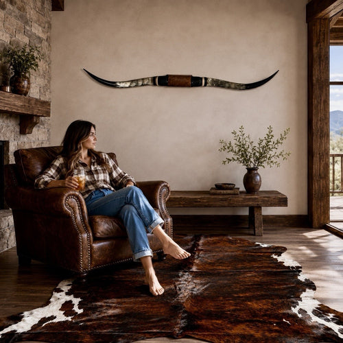 Authentic Mounted LONGHORN Wall Decor + FREE Cowhide Rug Texas Ranch Home Decor