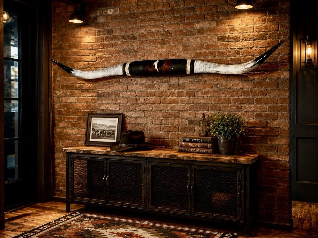 MOUNTED STEER HORNS  65 Inches wide LONGHORN POLISHED MOUNT BULL COW
