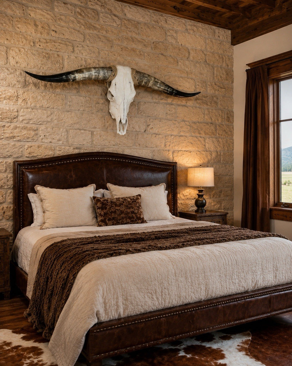 Mounted Longhorn Skull 44 Inches Wide Bull Horn Wall Decor Western Ranch