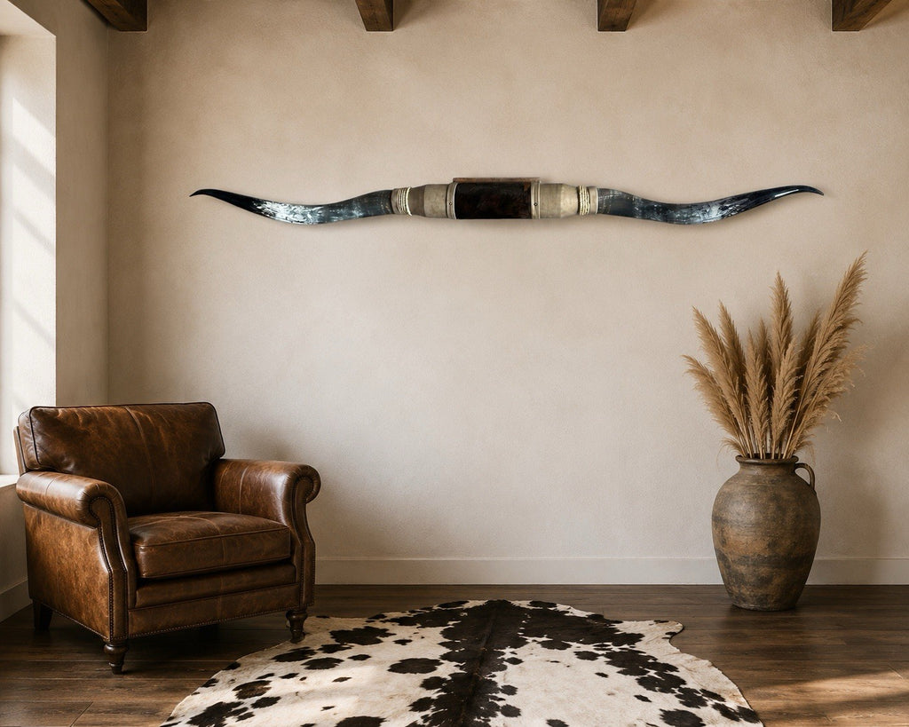 Genuine LONGHORN Wall Mount 69” Wide + FREE Cowhide Rug Rustic Luxury Decor