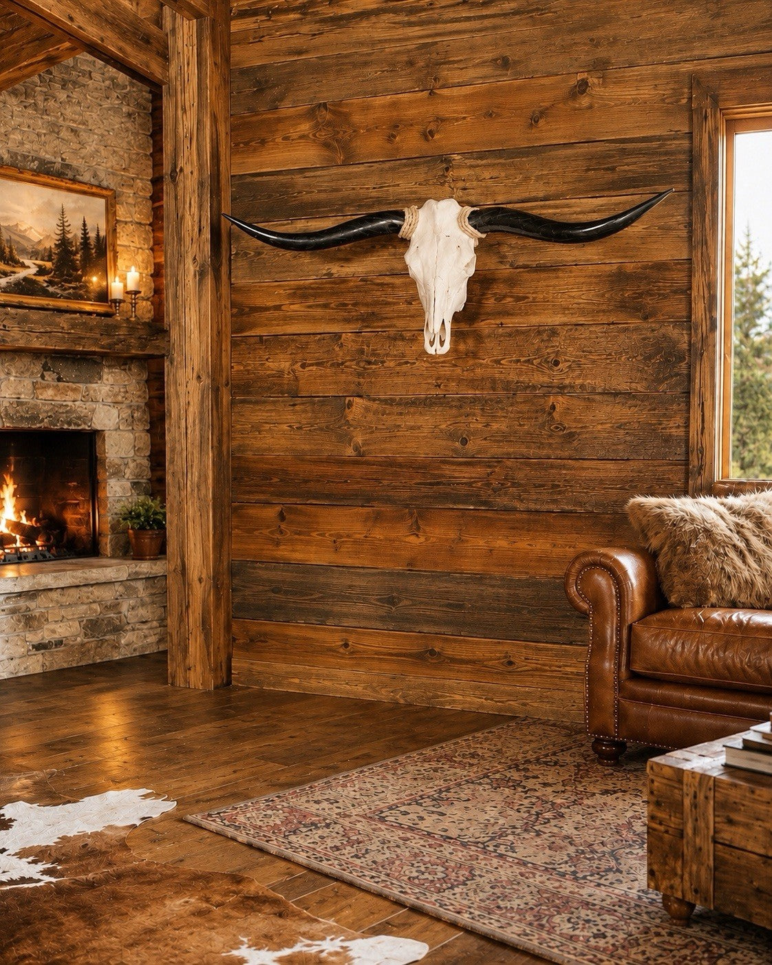 Longhorn Skull Wall Decor 54 Inches Wide Mounted Bull Horn Rustic Lodge