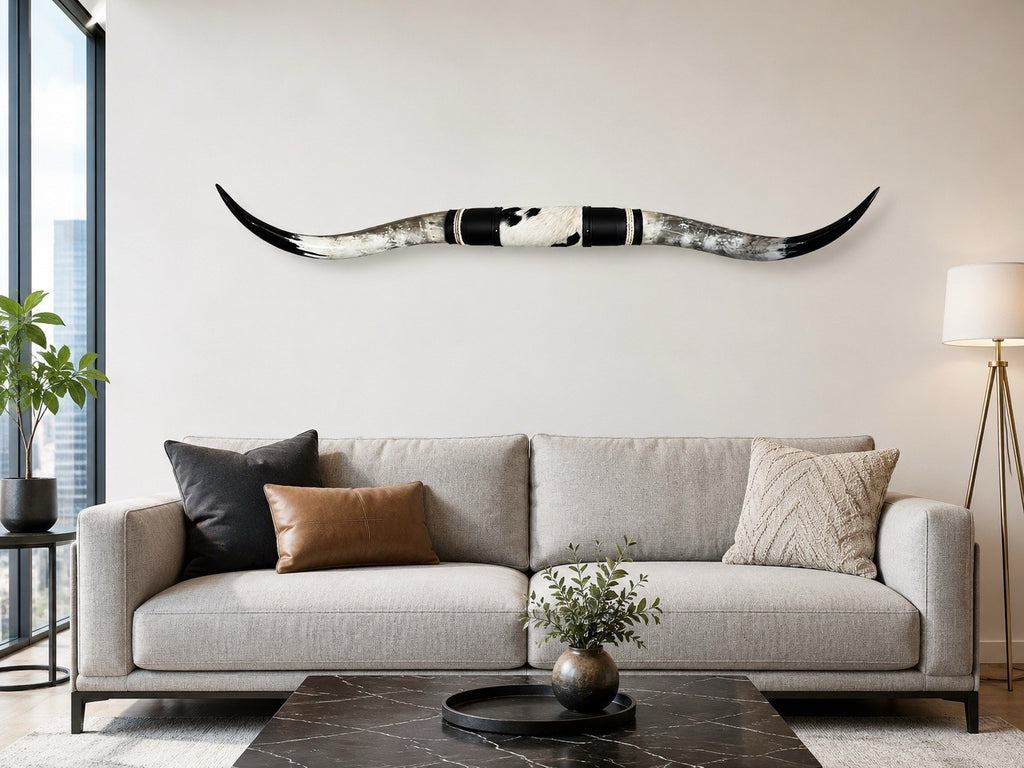 MOUNTED STEER HORNS 63 Inches wide LONGHORN POLISHED MOUNT BULL COW