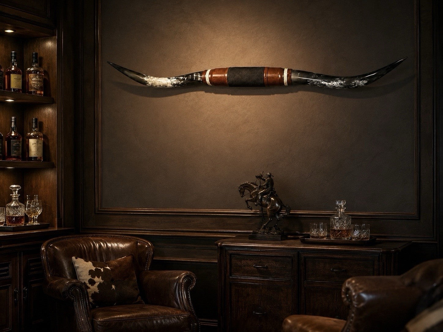 Genuine Mounted Longhorn 66 In Wide Western Luxury Wall Decor Bourbon Room