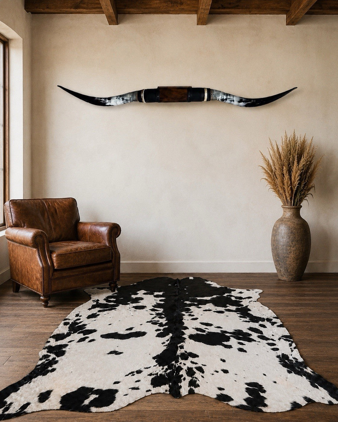 Genuine LONGHORN Wall Art 63” Wide + FREE Cowhide Rug Western Home Decor