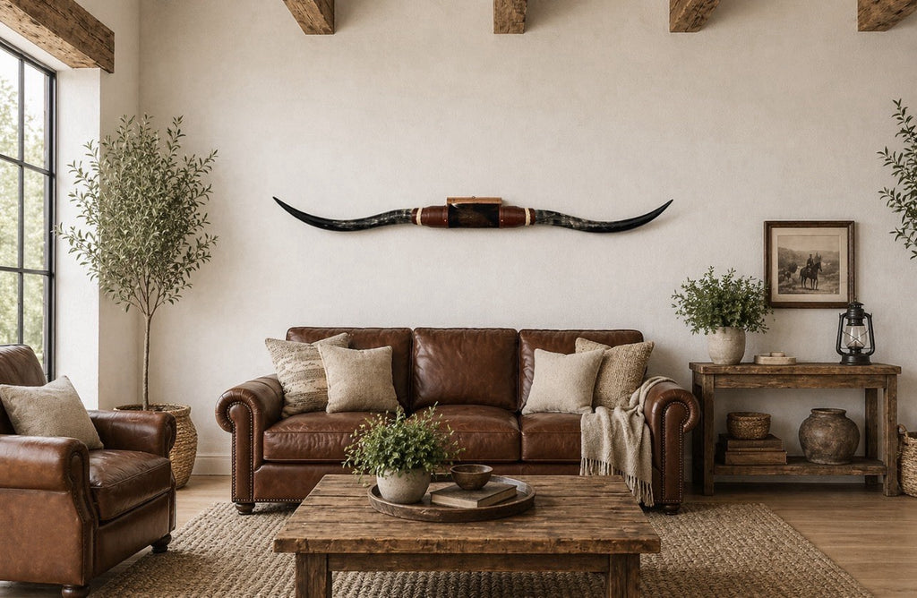 MOUNTED STEER HORNS About 6 feet wide LONGHORN POLISHED MOUNT BULL COW B115