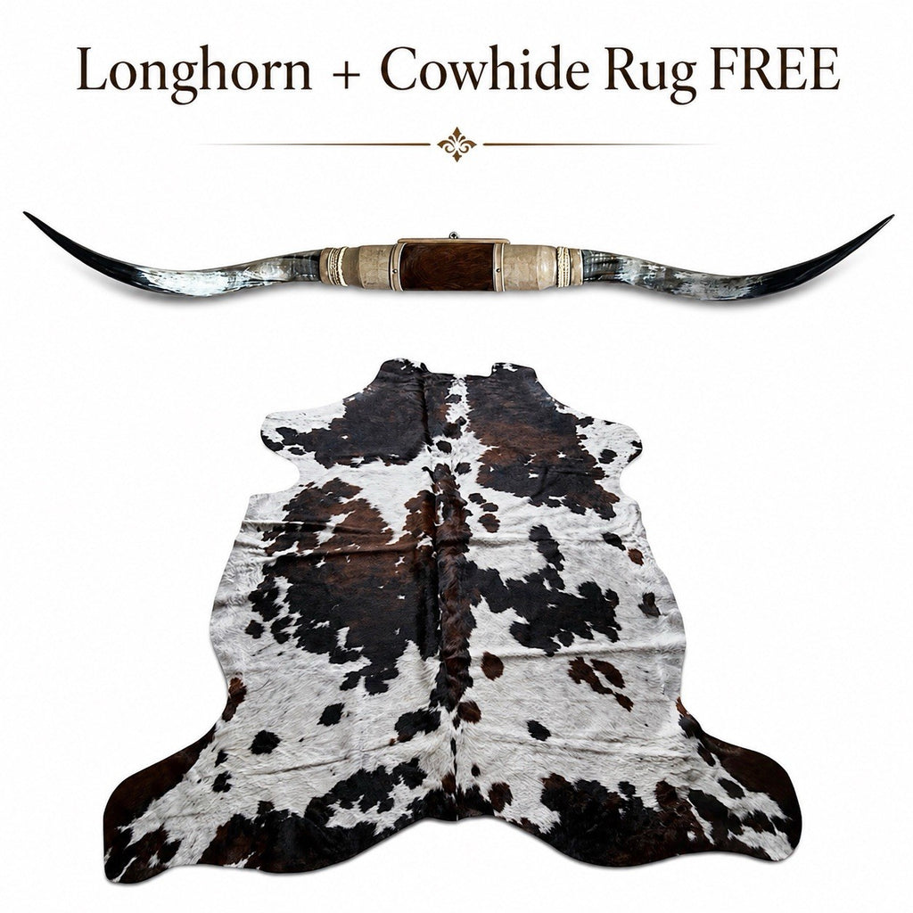 LONGHORN Wall Decor 64” Wide + FREE Cowhide Rug Gift Ranch Decor