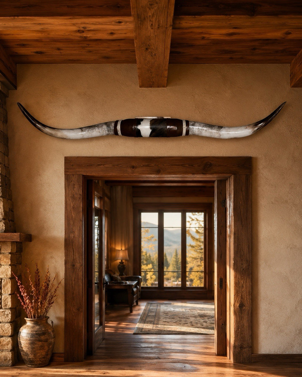 MOUNTED STEER HORNS 64 in Wide Longhorn Polished Western Decor